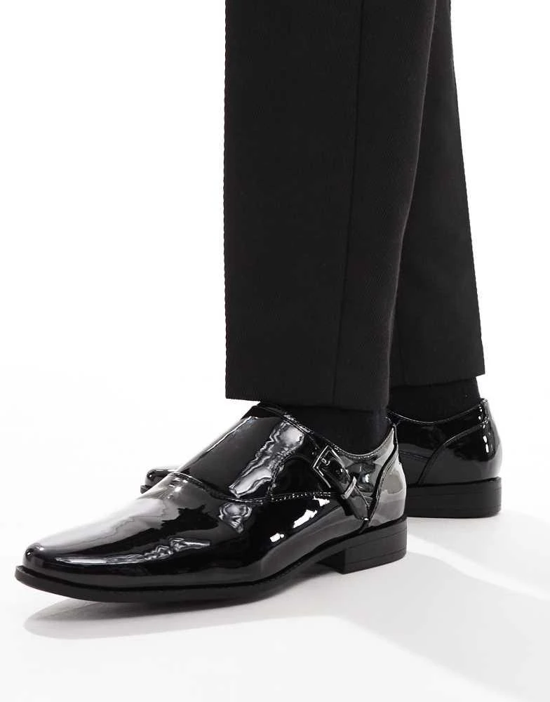 ASOS ASOS DESIGN single monk strap shoes in black patent