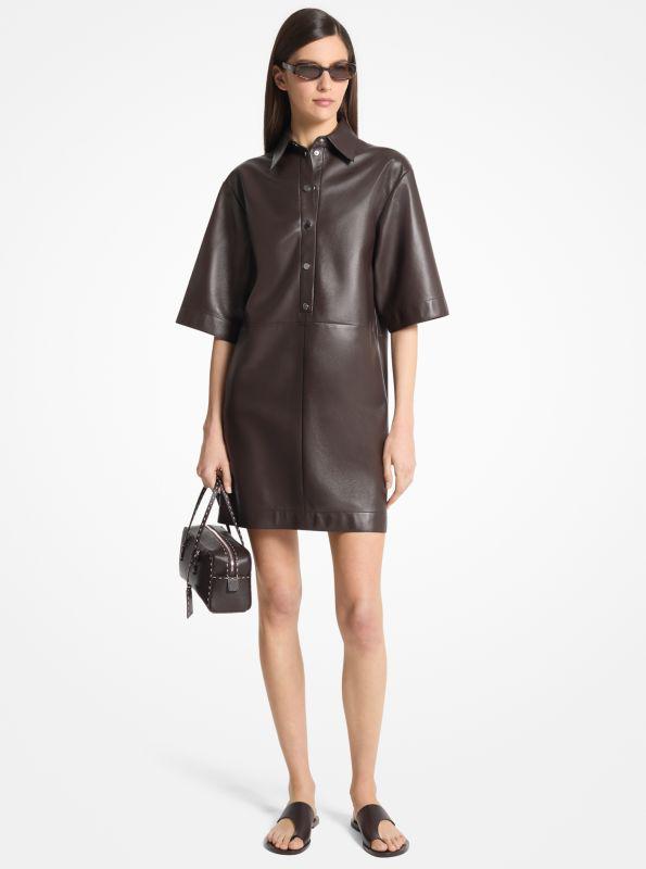 Michael Kors Leather Short-Sleeve Shirt Dress