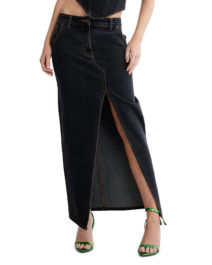 Lioness Barbie Split Maxi Denim Skirt in Charcoal 1