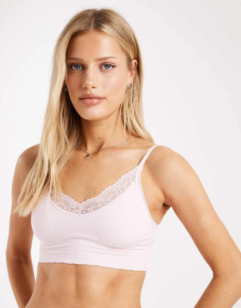 Cotton On Cotton On seamless longline lace trim bralette in pink 4