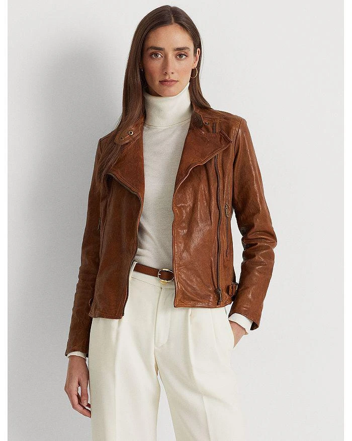 Lauren Ralph Lauren Burnished Leather Moto Jacket 6