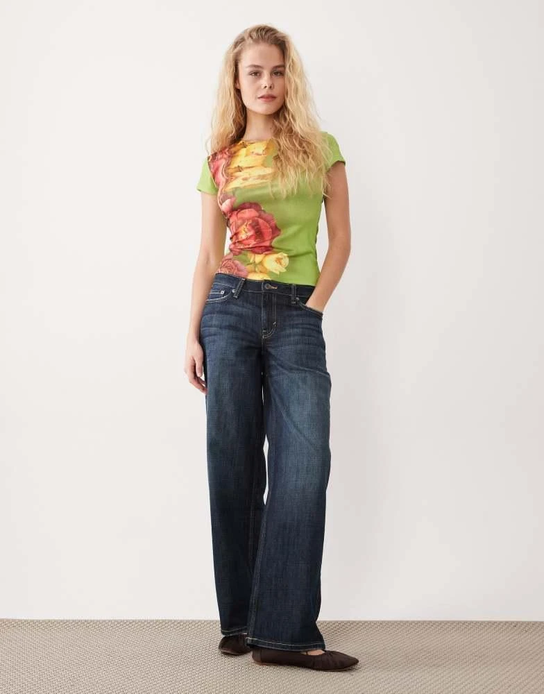 ASOS ASOS DESIGN short sleeve baby top in green with floral print 2