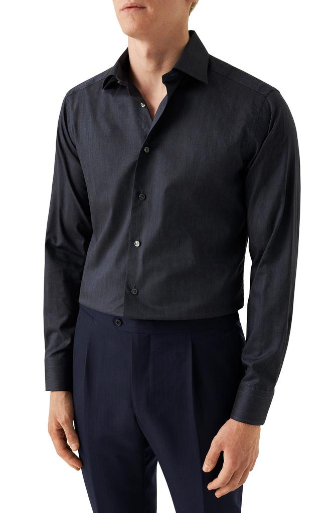Eton Slim Fit Cotton Herringbone Flannel Dress Shirt