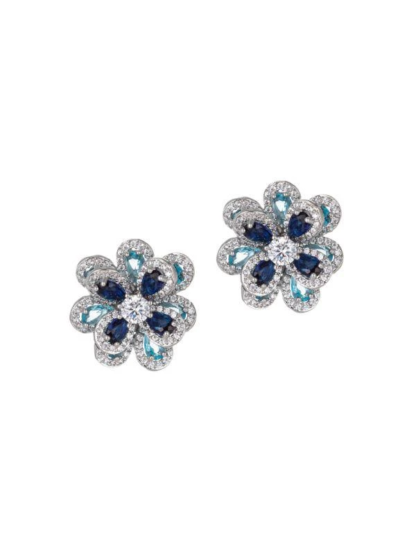 Eye Candy LA Luxe Silvertone & Cubic Zirconia Flower Stud Earrings 1