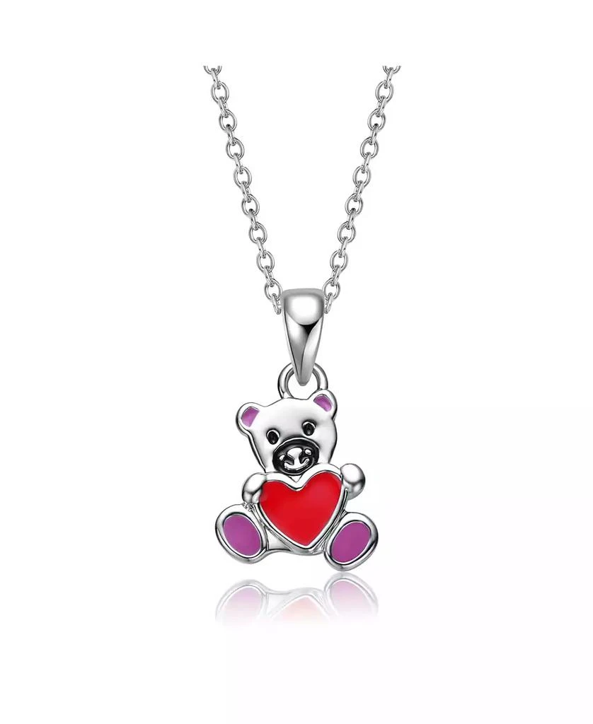 GiGiGirl Kids White Gold Plated Enameled Heart Teddy Bear Pendant Charm