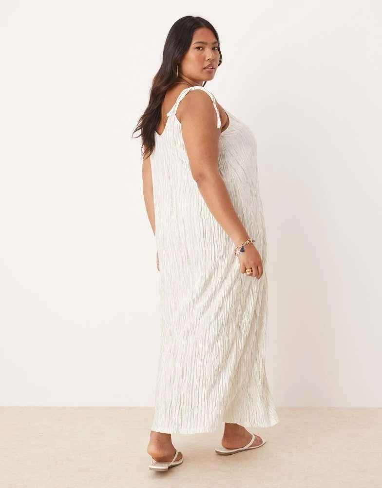 Vila Curve Vila Curve plisse cami maxi slip dress in pale silt green tie dye 2