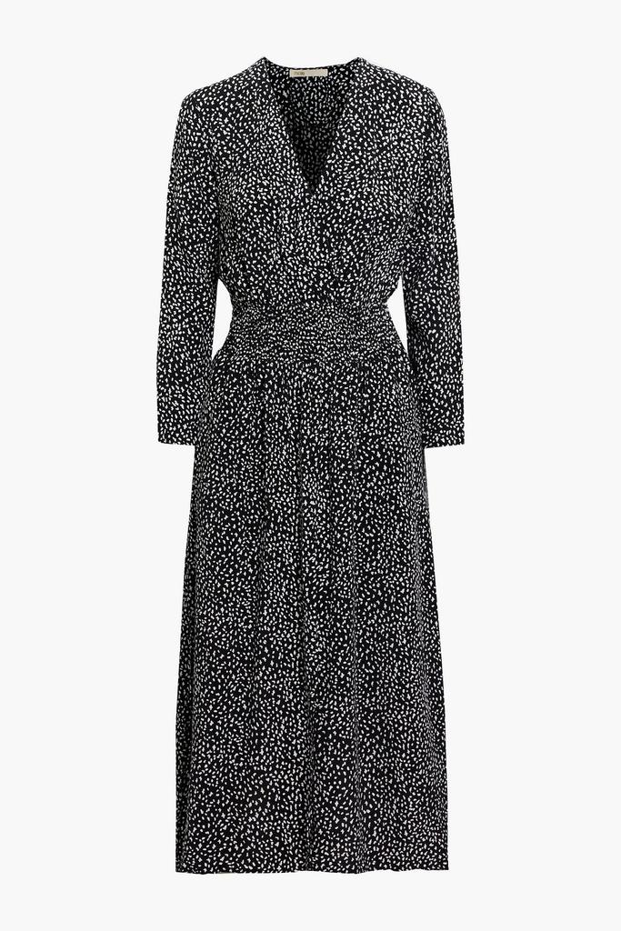 Maje Shirred printed cupro-blend crepe de chine midi dress