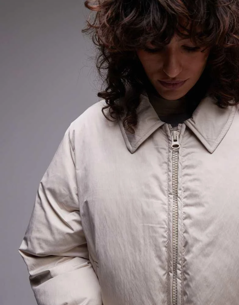 Topshop Topshop collar cropped puffer jacket in stone 4