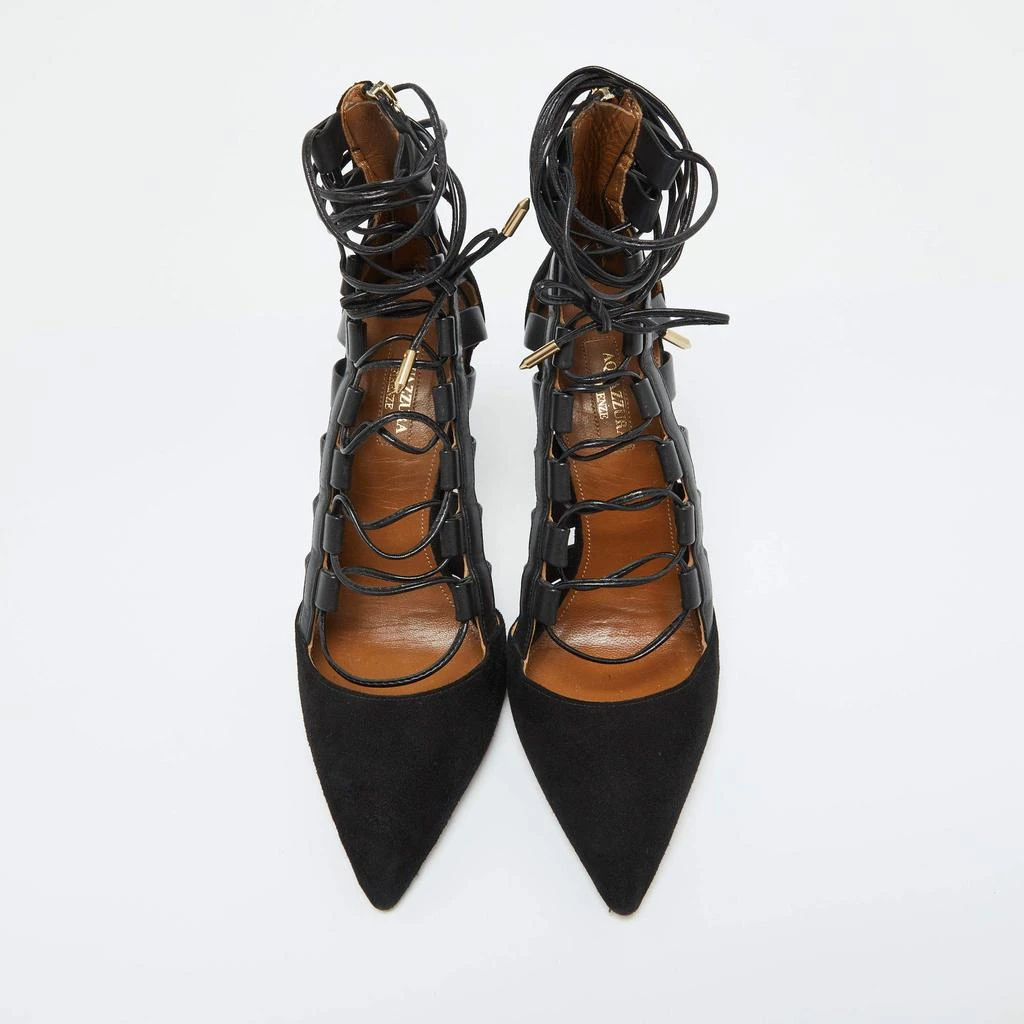 Aquazzura Aquazzura Black Suede and Leather Amazon Ankle Wrap Pumps Size 38 3