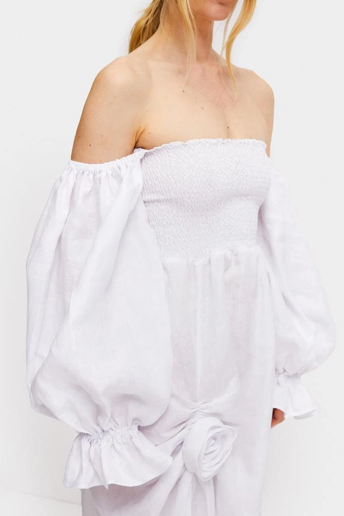 Shop Atlanta Linen Dress with Rose Detail in White on Sale at BeyondStyle   Get 50% Off Atlanta Linen Dress with Rose Detail in White with Limited-Time  Flash Deals, Exclusive Discounts, and
