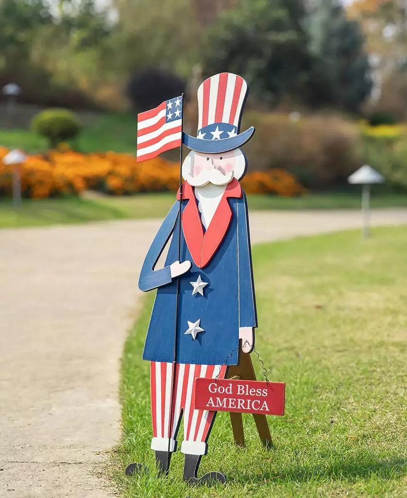 Glitzhome Wooden Patriotic Uncle Sam Yard Stake or Wall Decor or Porch Decor Kd, Three Function, 36" 5