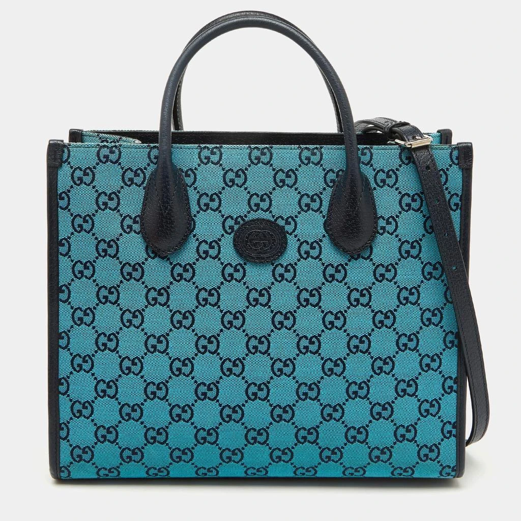 Gucci Gucci Blue/Navy Blue GG Canvas and Leather Small Structured Tote 1
