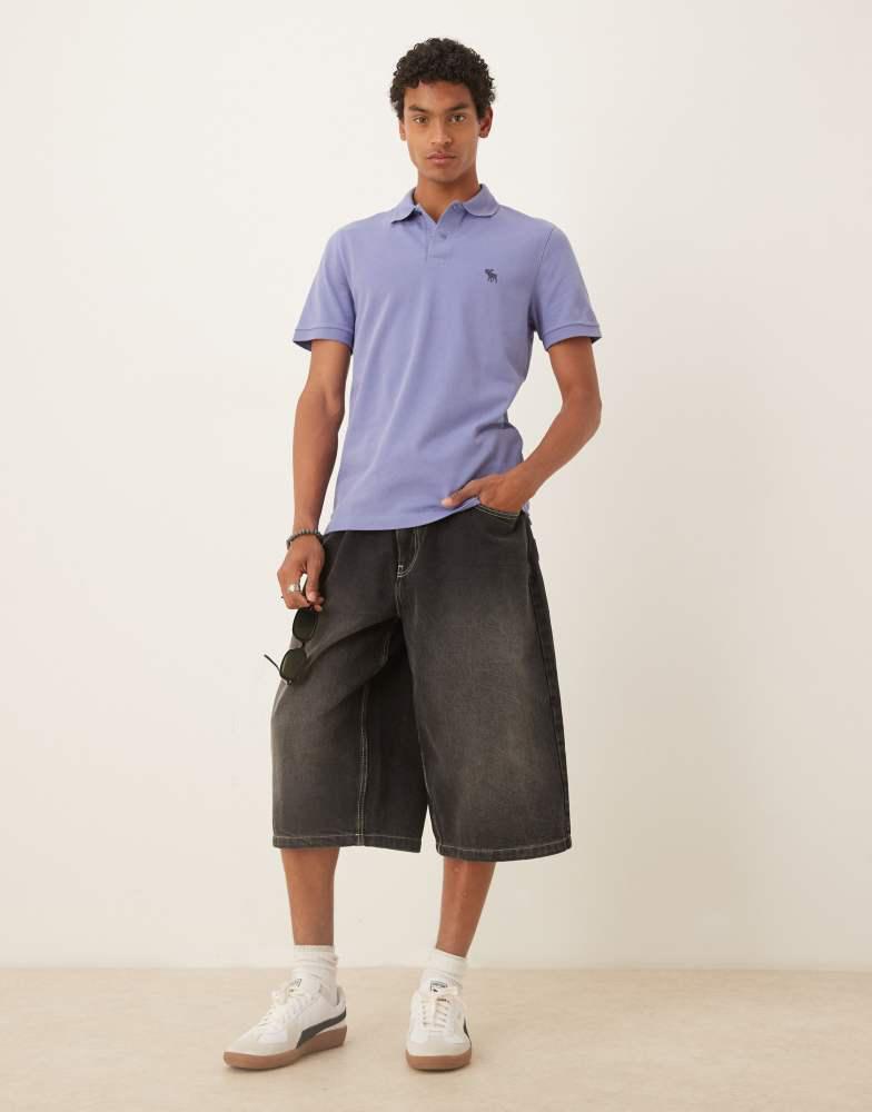 Abercrombie & Fitch Abercrombie & Fitch textured icon detail polo top in blue