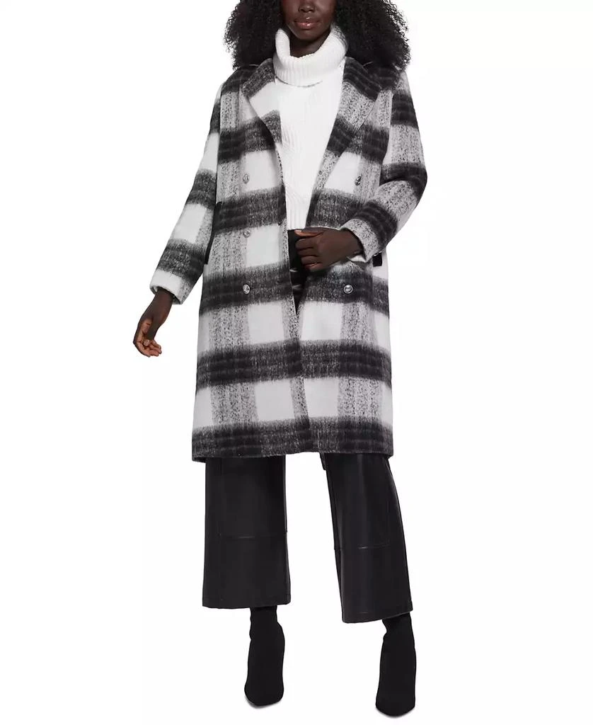 GUESS Women's Double-Breasted Mid-Length Plaid Coat 5