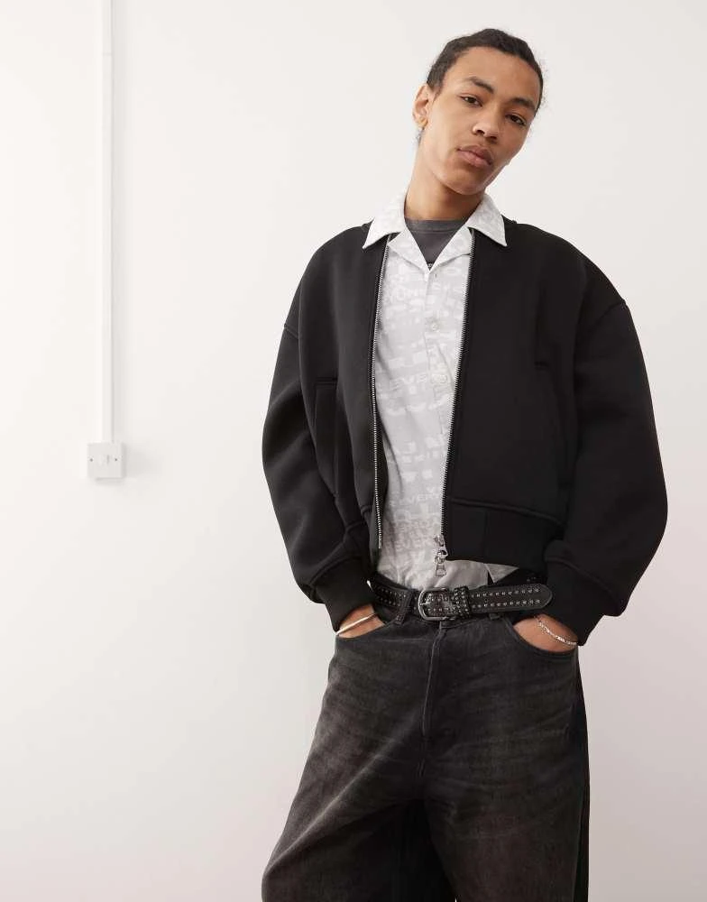 Weekday Weekday Sammy oversized scuba bomber jacket in black 1