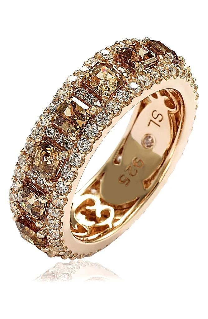 Suzy Levian Sterling Silver Chocolate & White Baguette CZ Band 3