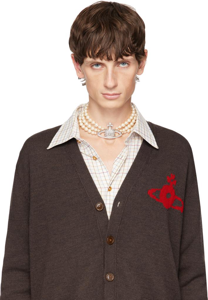 Vivienne Westwood Silver & White Three Row Pearl Bas Relief Choker