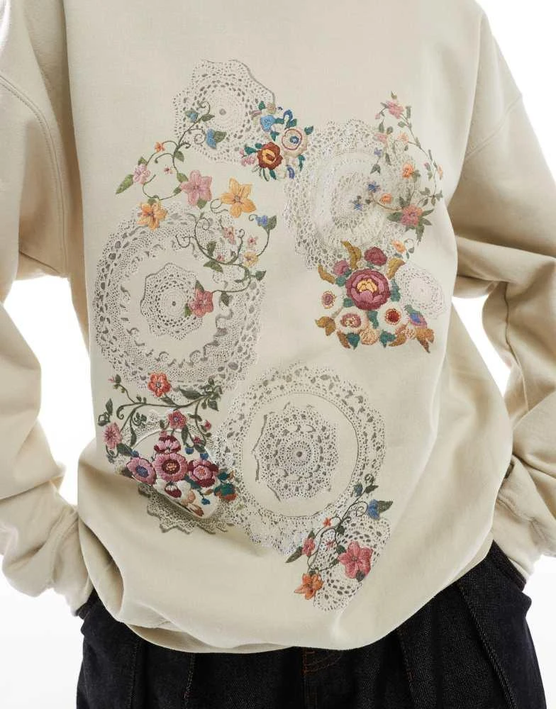 Miss Selfridge Miss Selfridge floral tapestry oversized sweatshirt in sand 3