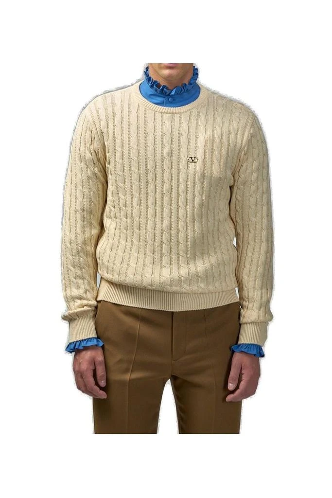 Valentino Valentino VLogo Signature Cable-Knit Crewneck Polo Shirt from Cettire