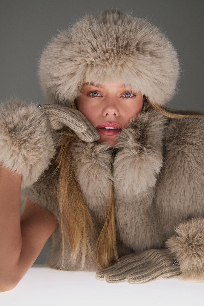 OPEN YY Khaki Faux Fur Corduroy Earflap Cap - Hats - BeyondStyle