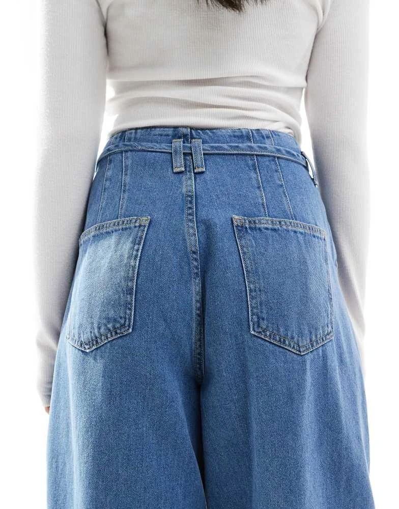 ASOS ASOS DESIGN balloon jeans with tie belt in light mid blue 4