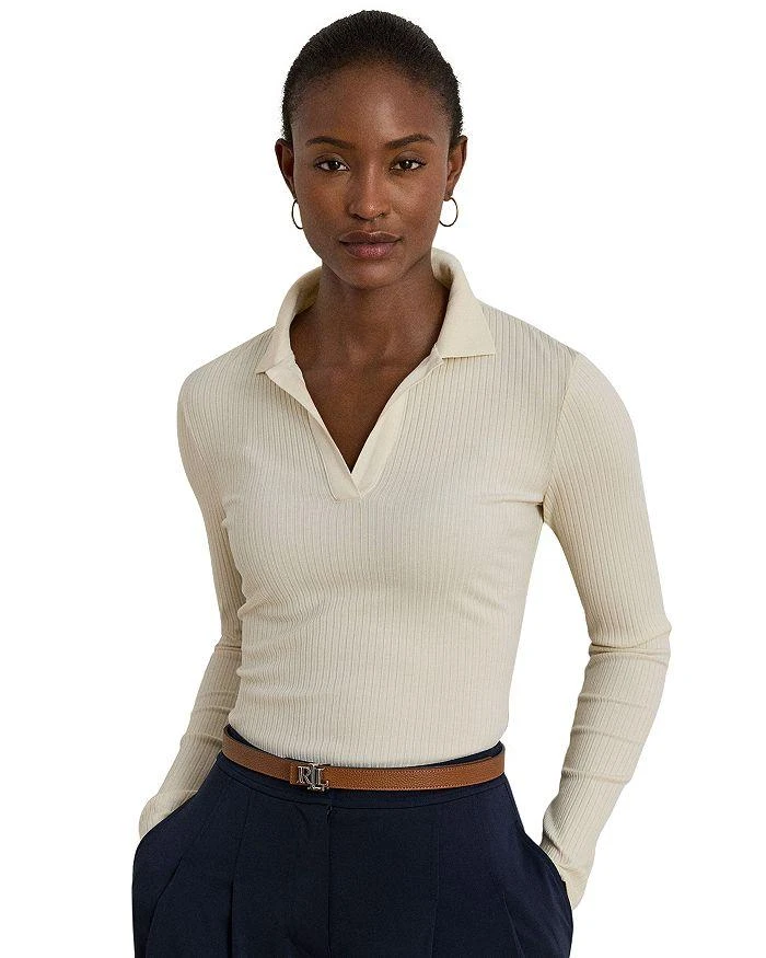 Ralph Lauren Rib Knit Long Sleeve Polo Top