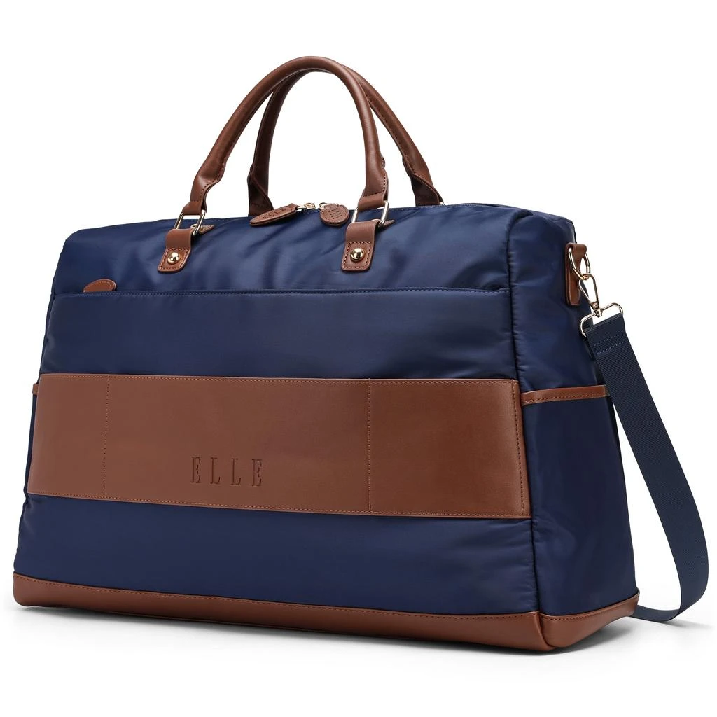 ELLE Luxe Journey 30L Twill and Vegan Leather Weekender Duffel Bag | Navy 2