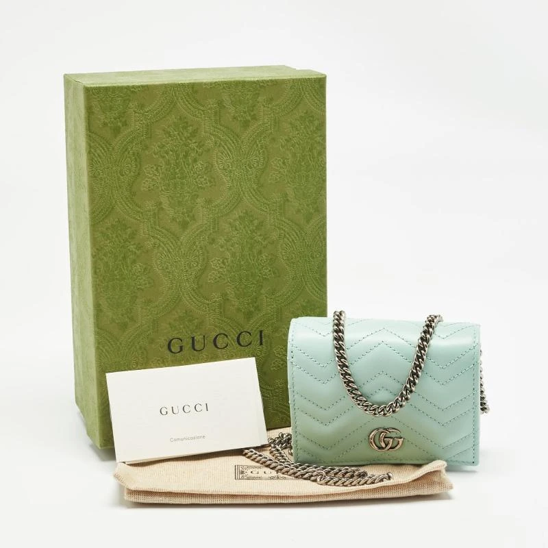 Gucci Gucci Light Mint Green Matelassé Leather GG Marmont Compact Wallet on Chain 7
