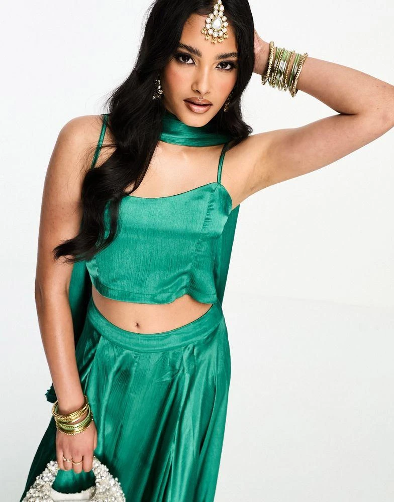 Kanya London Kanya London Lehenga spaghetti strap crop top in emerald 1