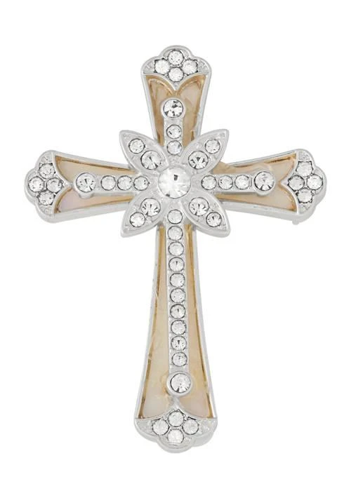 Napier Silver Tone White Crystal Cross Pin - Boxed
