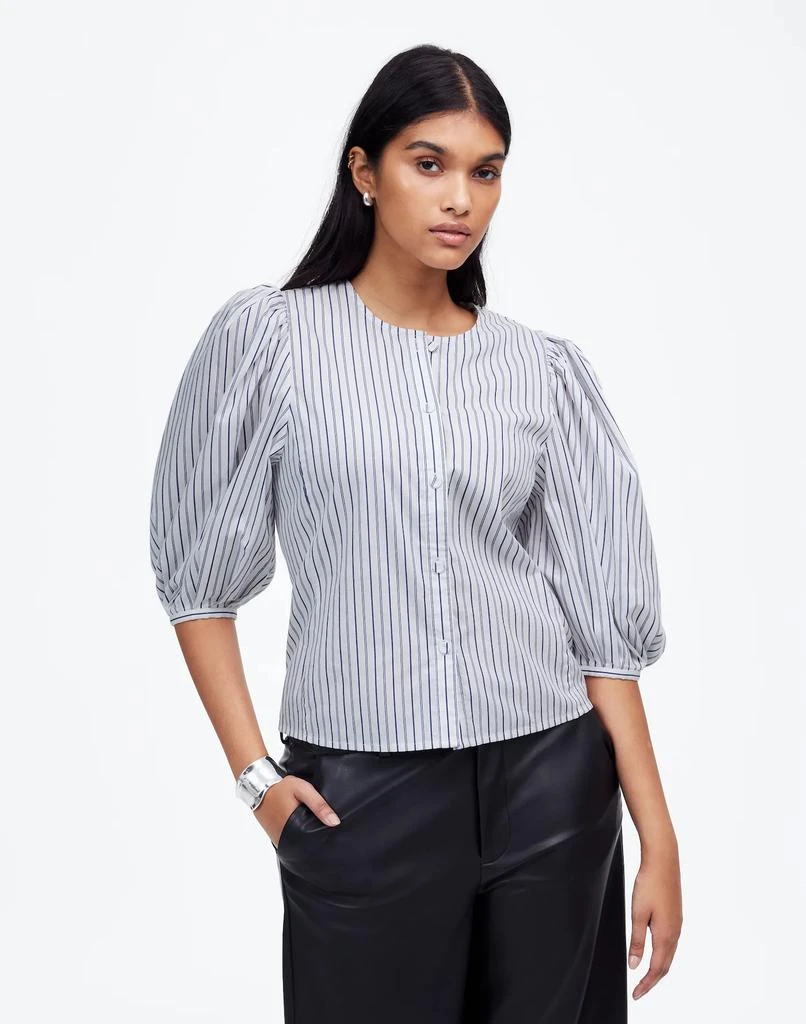 Madewell Puff-Sleeve Button-Up Top in Stripe 1