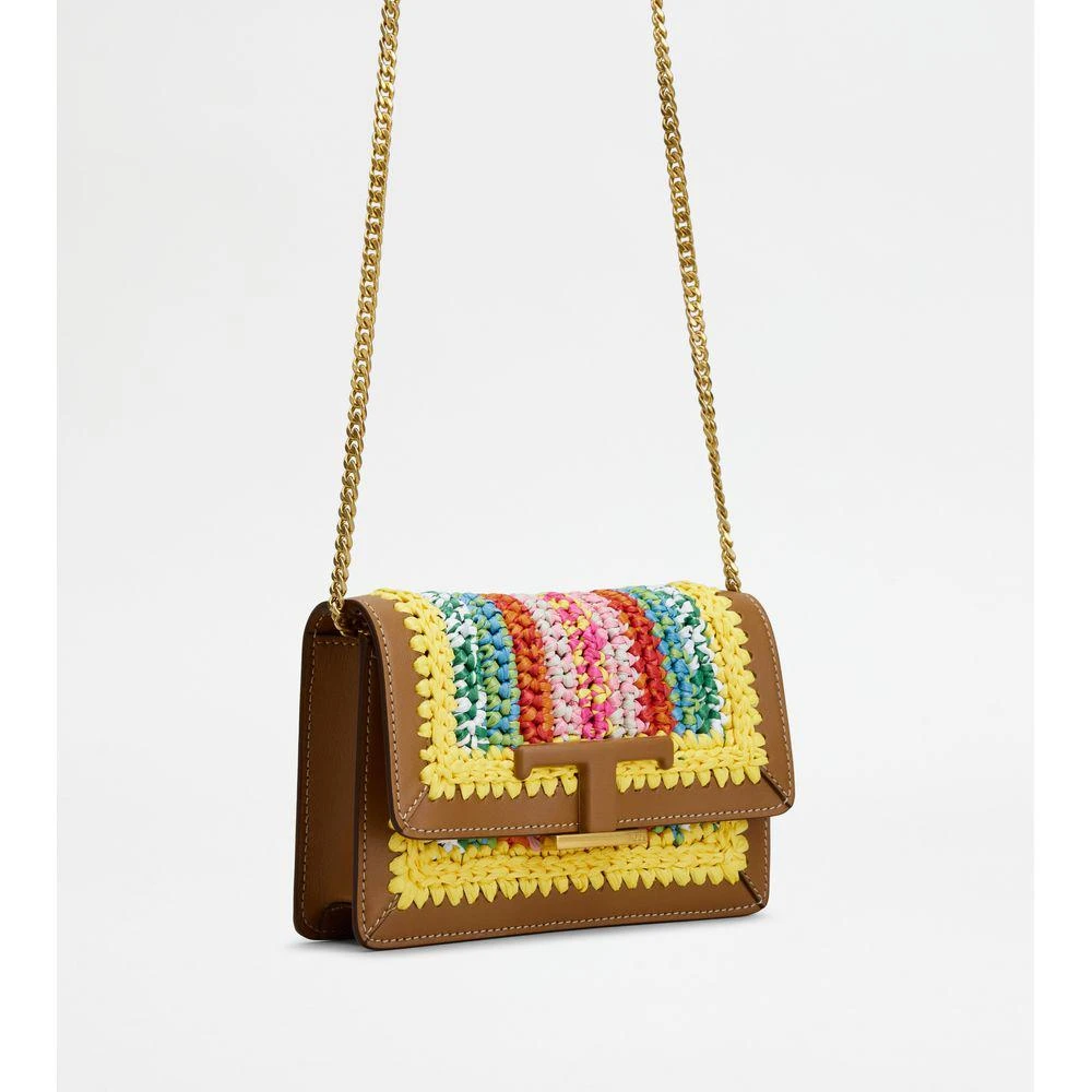 Tod's T Timeless Belt Bag in Leather and Raffia Micro With Metal Shoulder Strap 2