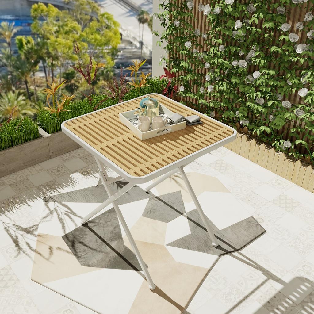 Streamdale Furniture Streamdale Folding Square Table - Indoor/Outdoor, Metal Legs (White/Khaki)