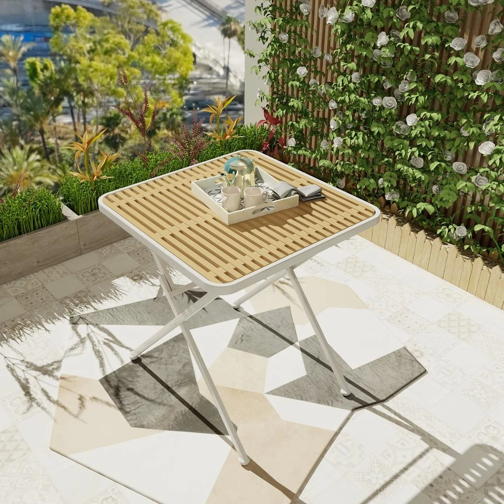 Streamdale Furniture Streamdale Folding Square Table - Indoor/Outdoor, Metal Legs (White/Khaki) 1