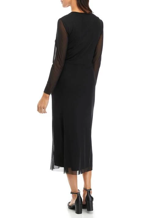 Anne Klein Women's Long Sleeve V-Neck Solid Fit and Flare Midi Dress 2