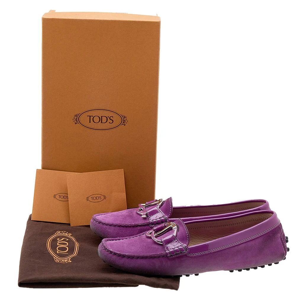 Tod's Tod's Purple Suede And Patent Leather Trim Embellished Slip On Loafers Size 38 9