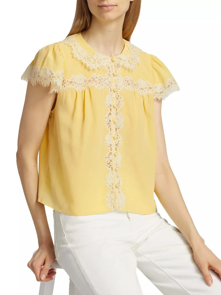 DÔEN Josephine Lace-Trim Silk Blouse 6