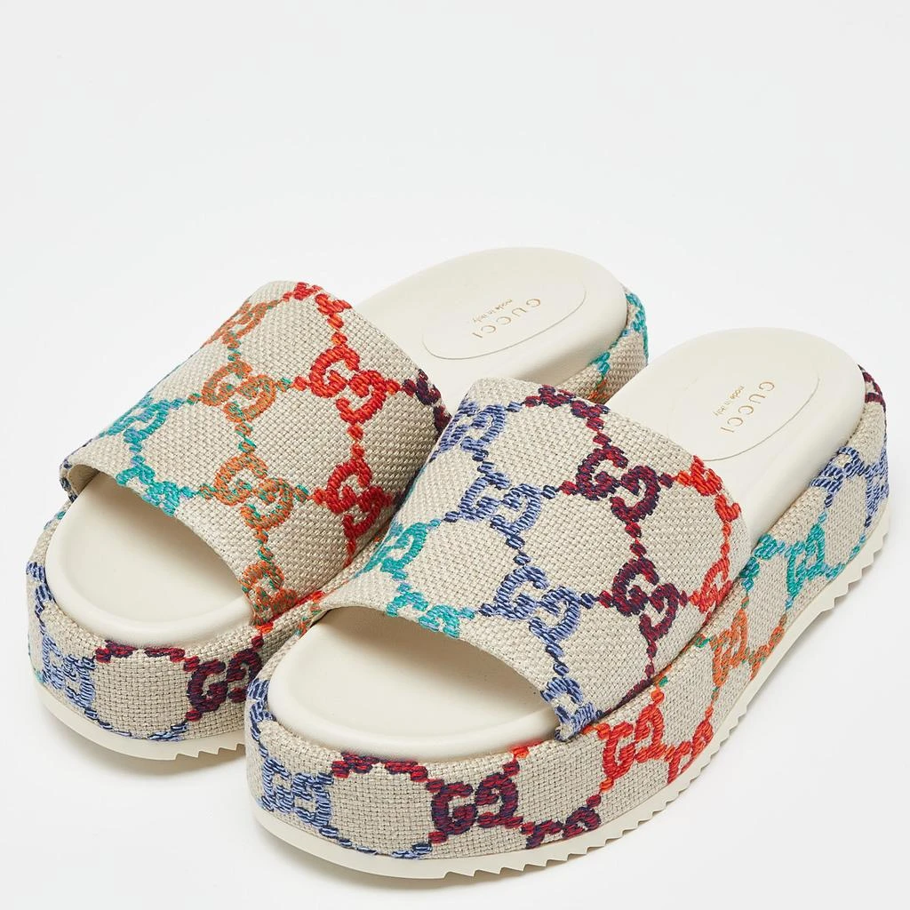 Gucci Gucci Multicolor GG Monogram Canvas Angelina Platform Slide Sandals Size 38 2