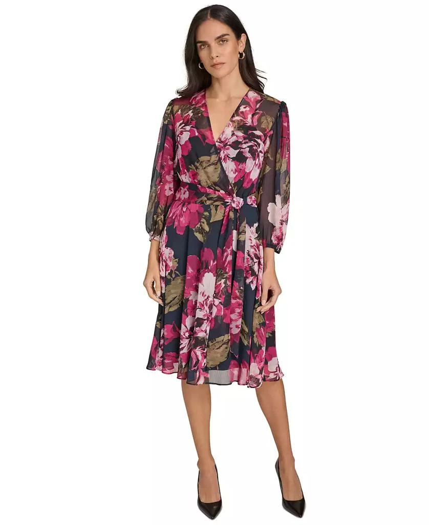 Calvin Klein Women's Printed Surplice-Neck A-Line Faux-Wrap Dress 1