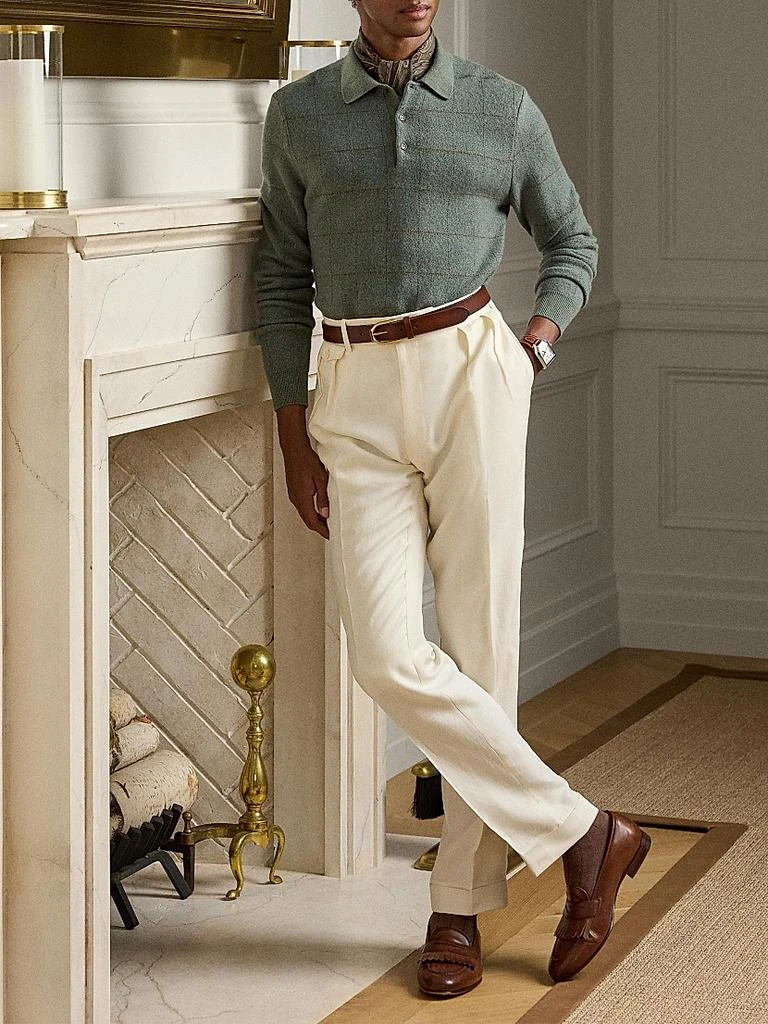 Ralph Lauren Plaid Cashmere-Wool Polo-Collar Sweater 8