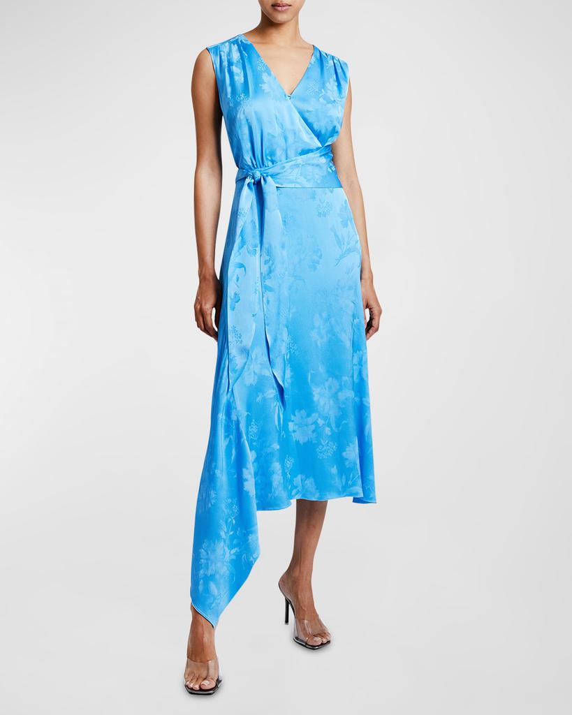 Santorelli Velia Faux-Wrap Floral Jacquard Midi Dress