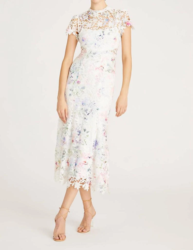 ml monique lhuillier jasmine lace midi-dress Monique Lhuillier Jasmine Lace Midi-Dress In Watercolor Bouquet - 66% Off