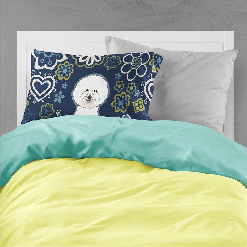 Caroline's Treasures Blue Flowers Bichon Frise Fabric Standard Pillowcase STANDARD 2