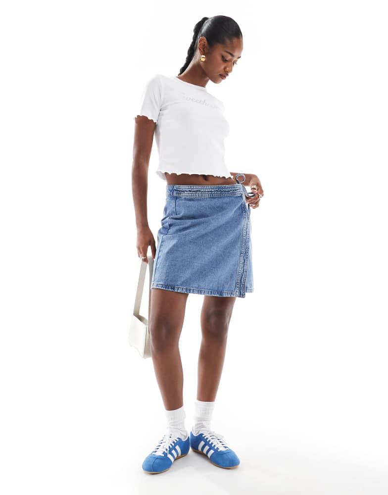ONLY ONLY wrap denim mini skirt in light blue