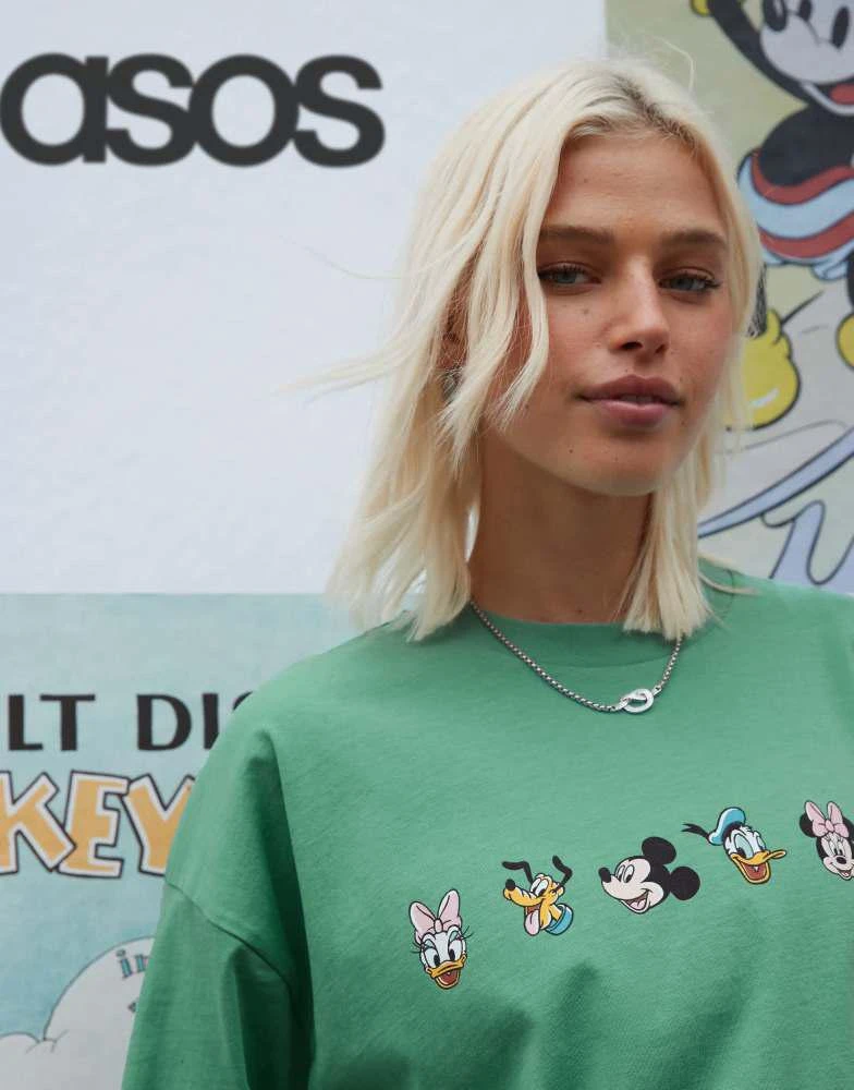 ASOS ASOS DESIGN Disney unisex oversized t-shirt with Mickey Mouse & Friends prints in washed green 2