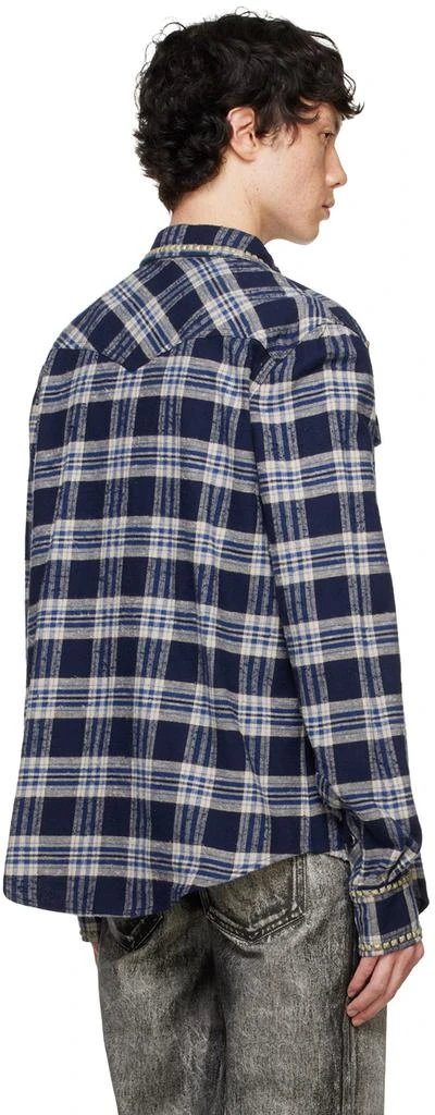 COÛT DE LA LIBERTÉ Blue Steve Diamond Studded Plaid Shirt 3