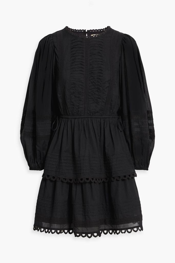 Farm Rio Lace-trimmed pintucked cotton-voile mini dress