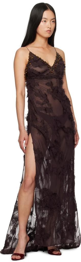 Mirror Palais Brown Feather Bias Maxi Dress 4