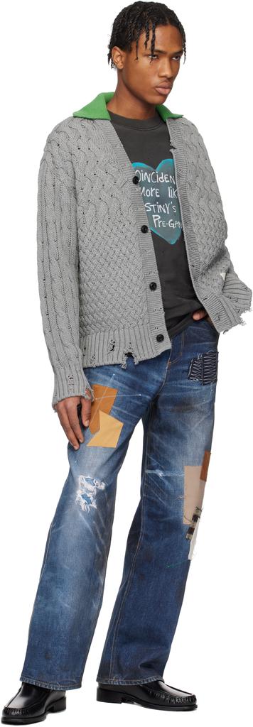 Shop Gray Green Collar V-Neck Cardigan on Sale at BeyondStyle