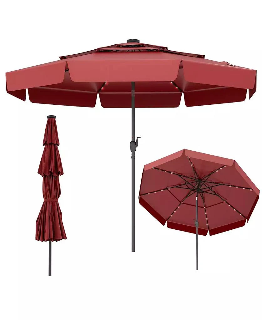 Mecale 10 Feet Solar Patio Umbrella with 3-Tier Vented Top-Gray